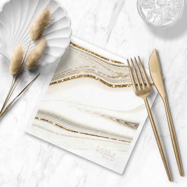 Abstract Glitter Strata Wedding Ivory ID903  Napkin (Creator Uploaded)