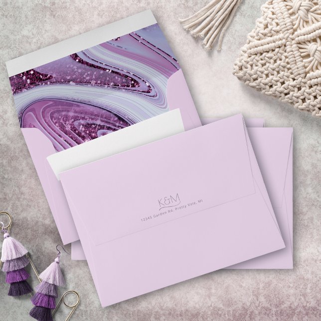 Abstract Glitter Strata Wedding Lavender ID903 Envelope (Interior/Back In Situ)