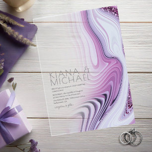 Abstract Glitter Strata Wedding Lilac ID903 Acrylic Invitations