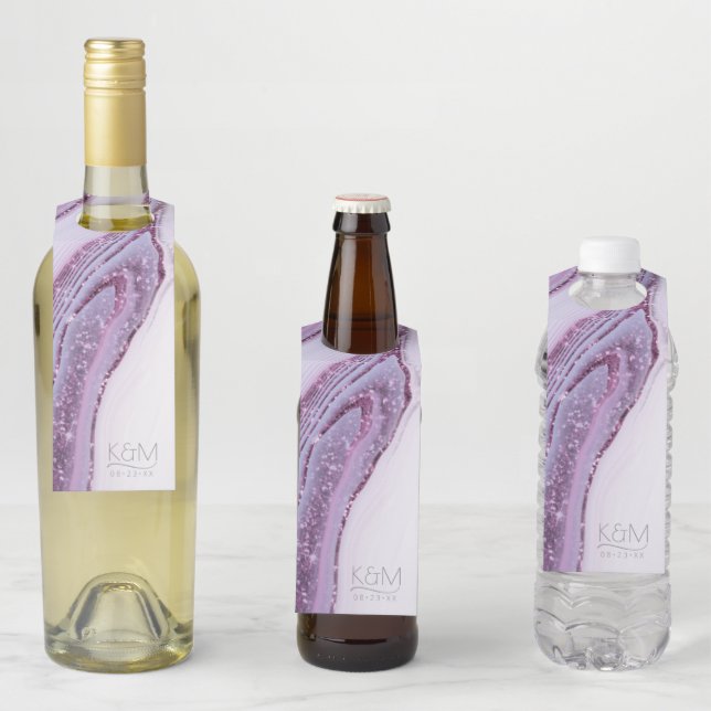 Abstract Glitter Strata Wedding Lilac ID903 Bottle Tag (In Situ)