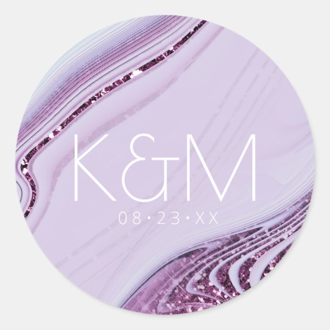 Abstract Glitter Strata Wedding Lilac ID903  Classic Round Sticker (Front)