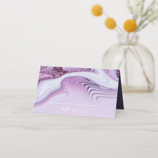Abstract Glitter Strata Wedding Lilac ID903 Place Card (Front)