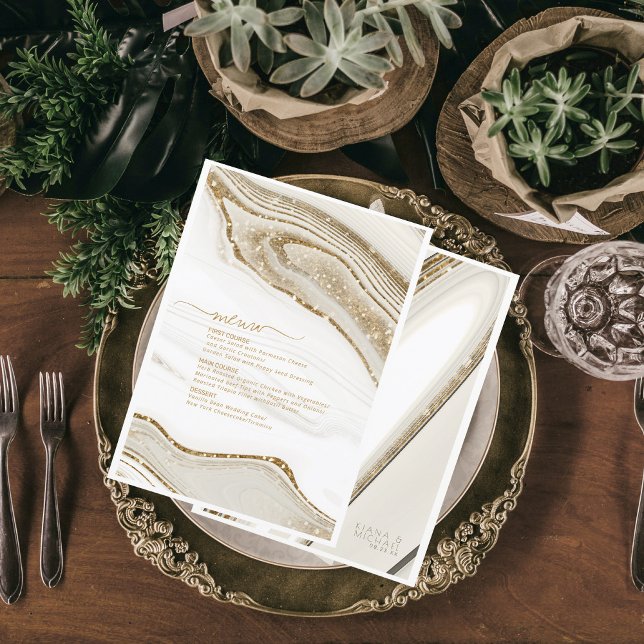 Abstract Glitter Strata Wedding Menu Ivory ID903 (Creator Uploaded)
