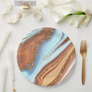 Abstract Glitter Strata Wedding SW ID903 Paper Plate