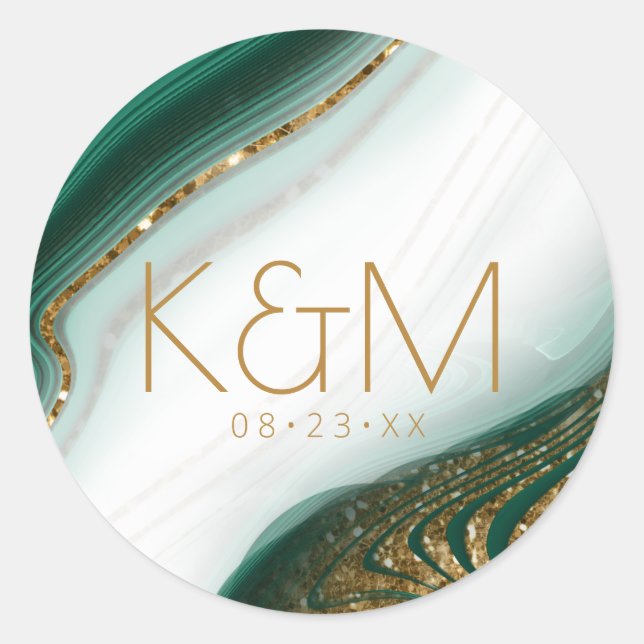 Abstract Glitter Strata Wedding Wht Green ID903 Classic Round Sticker (Front)