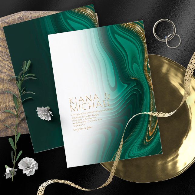 Abstract Glitter Strata Wedding Wht Green ID903 Invitation (Creator Uploaded)