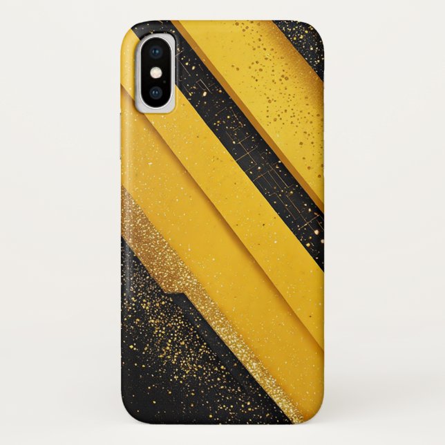 Abstract Glittering Yellow and Black Geometric Case-Mate iPhone Case (Back)