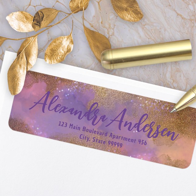 Abstract Glittery Purple Gold Return Address Label (Creator Uploaded)