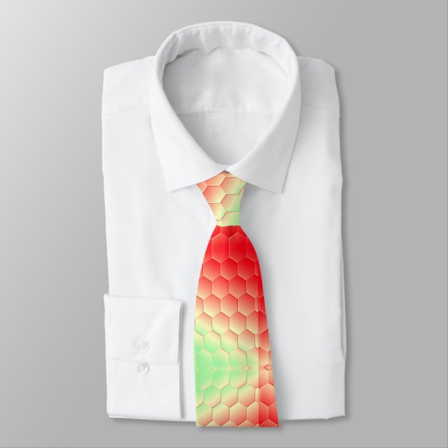 Abstract glossy red green hexagons pattern tie (Tied)