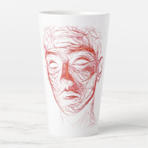 Abstract Glowing Red Line Art Face Sci-Fi T-Shirt Latte Mug