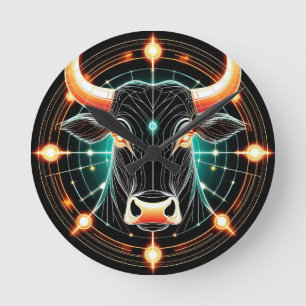 Abstract Glowing Taurus Illustration Round Clock