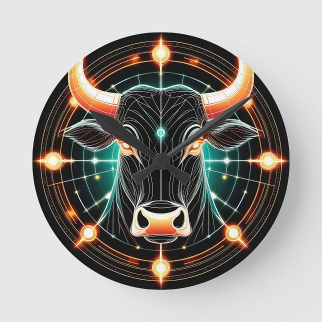 Abstract Glowing Taurus Illustration Round Clock (Front)