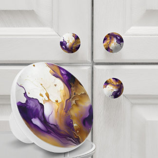 Abstract Gold and Amethyst  Ceramic Knob