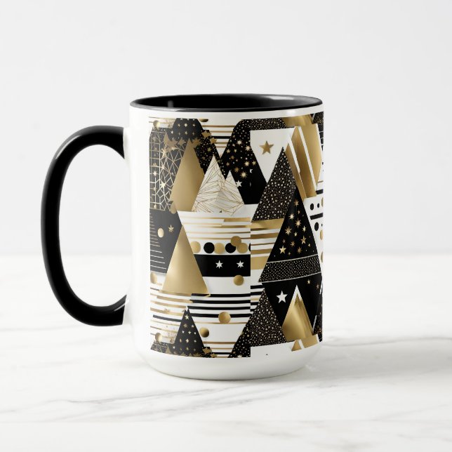 abstract gold and black triangles coffee mug (Left)