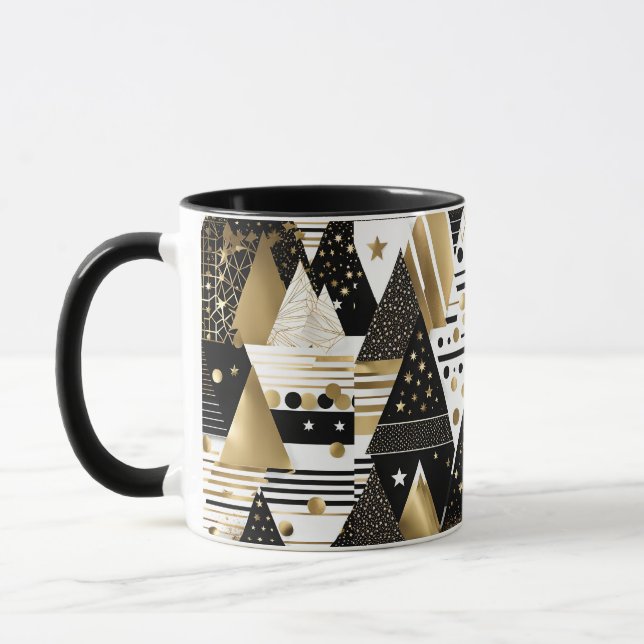 abstract gold and black triangles coffee mug (Left)