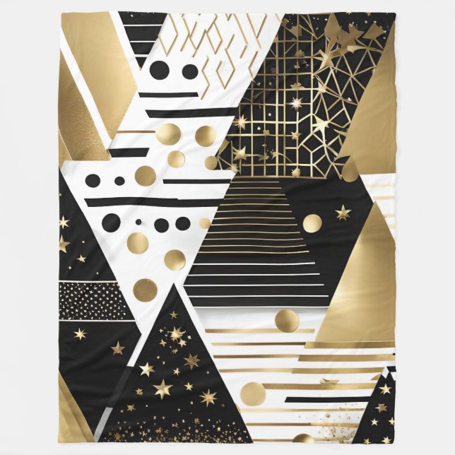 abstract gold and black triangles fleece blanket (Front)