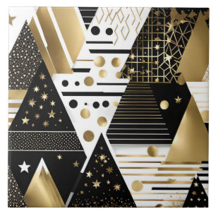 abstract gold and black triangles tile
