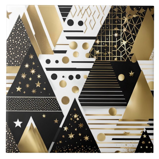 abstract gold and black triangles tile (Front)