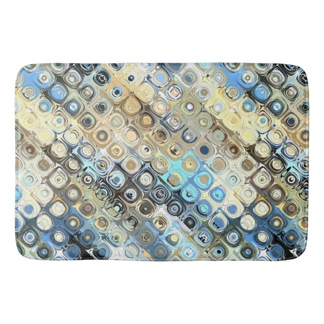 Abstract Gold And Blue Pattern Bath Mat (Front)