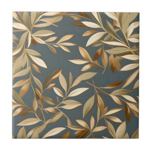 Abstract Gold and Olive Leaves Ceramic Tile
