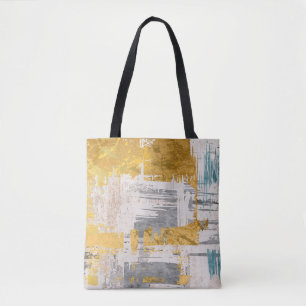 Abstract Gold and Teal Brush Strokes Tote Bag