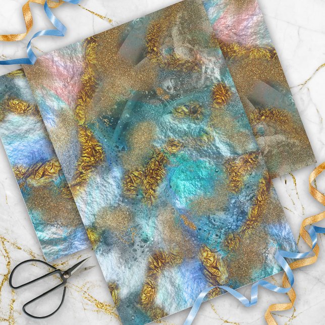 Abstract Gold And Teal Faux Foil Glitter Fluid Art Tissue Paper (Creator Uploaded)