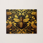 Abstract gold bee. Golden floral insect pattern  Jigsaw Puzzle<br><div class="desc">Abstract gold bee and golden floral pattern puzzle in black yellow colour.</div>