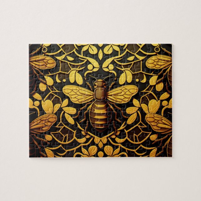 Abstract gold bee. Golden floral insect pattern  Jigsaw Puzzle (Horizontal)