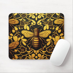 Abstract gold bee. Golden floral insect pattern  Mouse Pad