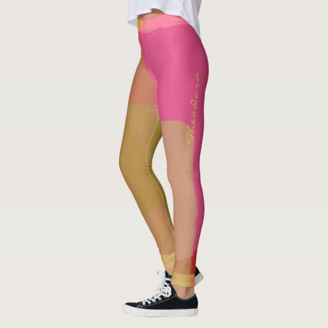 Abstract Gold Beige Pink Pattern Leggings (Left)