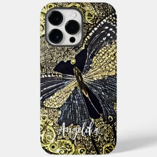 Abstract Gold Black Butterflies Personalised Name Case-Mate iPhone 14 Pro Max Case