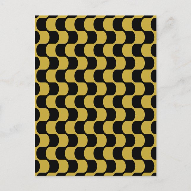 Abstract Gold Black Distorted Checkerboard Pattern Holiday Postcard (Front)