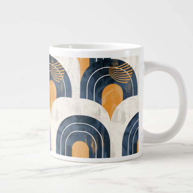 Abstract Gold Blue and White Large Coffee Mug (Right)