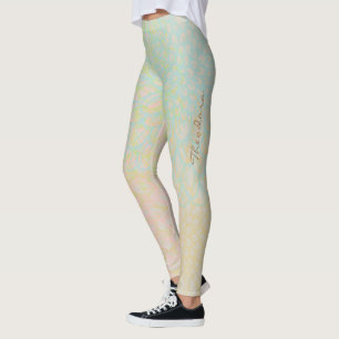 Abstract Gold Blue Floral Leggings