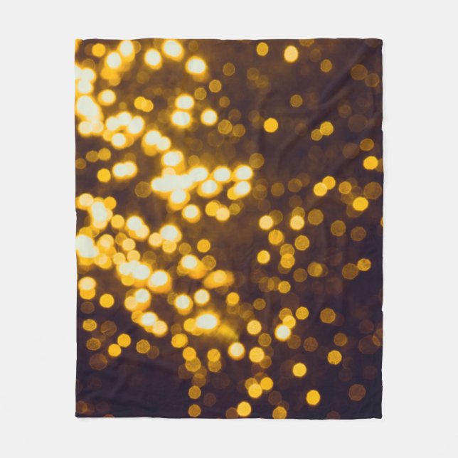 Abstract gold bokeh with black background fleece blanket (Front)