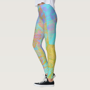 Abstract Gold Butterfly Aquamarine Violet Leggings