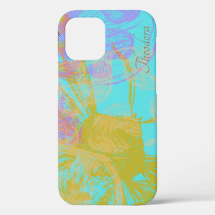 Abstract Gold Butterfly Aquamarine Violet Pattern iPhone 12 Case