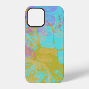 Abstract Gold Butterfly Aquamarine Violet Pattern iPhone 12 Case