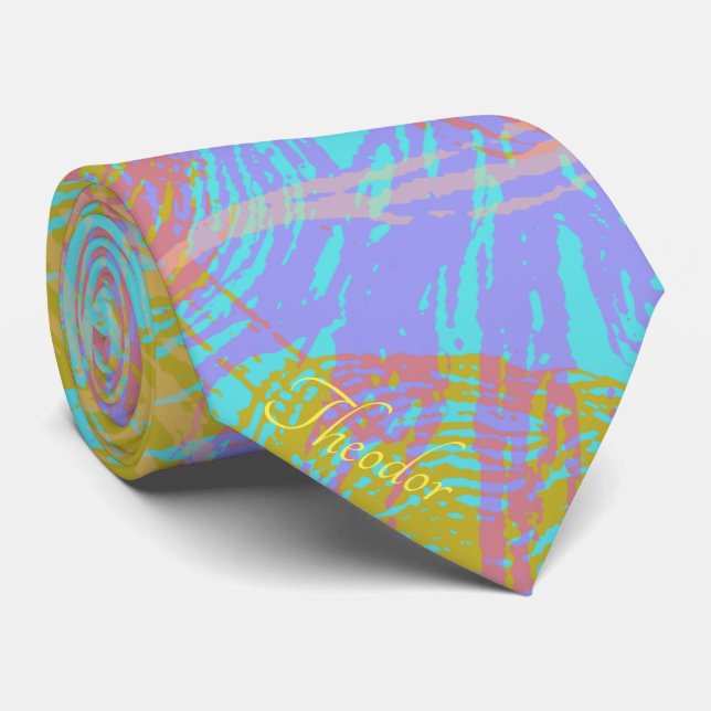 Abstract Gold Butterfly Aquamarine Violet Pattern Tie (Rolled)