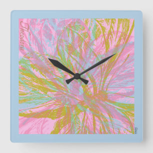 Abstract Gold Butterfly Pink Violet Square Wall Clock