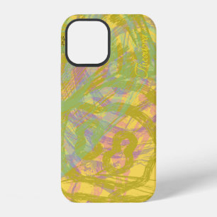 Abstract Gold Butterfly Yellow Blue Pastel Pattern iPhone 12 Case