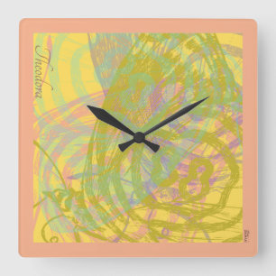 Abstract Gold Butterfly Yellow Blue Pastel Square Wall Clock