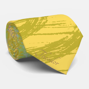 Abstract Gold Butterfly Yellow Blue Pastel_ Tie