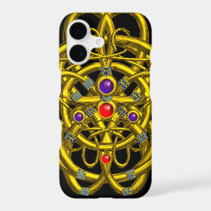ABSTRACT GOLD CELTIC KNOTS WITH COLORFUL GEMSTONES