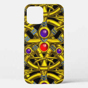 ABSTRACT GOLD CELTIC KNOTS WITH COLORFUL GEMSTONES iPhone 12 PRO CASE