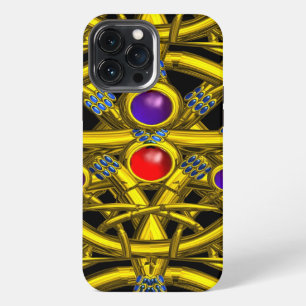 ABSTRACT GOLD CELTIC KNOTS WITH COLORFUL GEMSTONES iPhone CASE