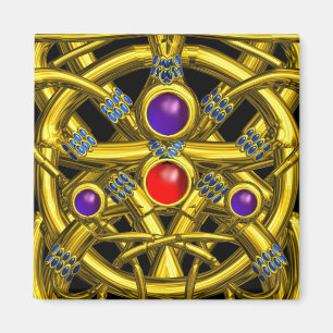 ABSTRACT GOLD CELTIC KNOTS WITH COLORFUL GEMSTONES MAGNET