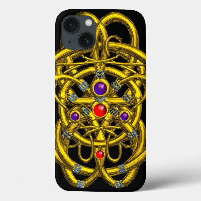 ABSTRACT GOLD CELTIC KNOTS WITH GEMSTONES Case-Mate iPhone CASE (Back)