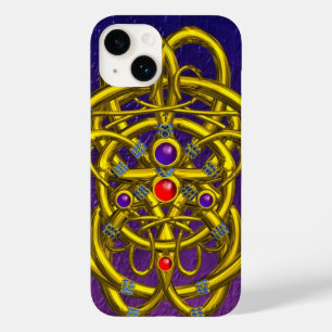 ABSTRACT GOLD CELTIC KNOTS WITH GEMSTONES Purple Case-Mate iPhone 14 Case