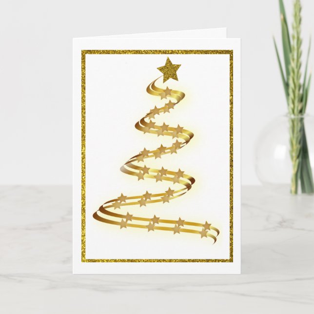Abstract Gold Christmas Tree Stars Outline Custom Holiday Card (Front)